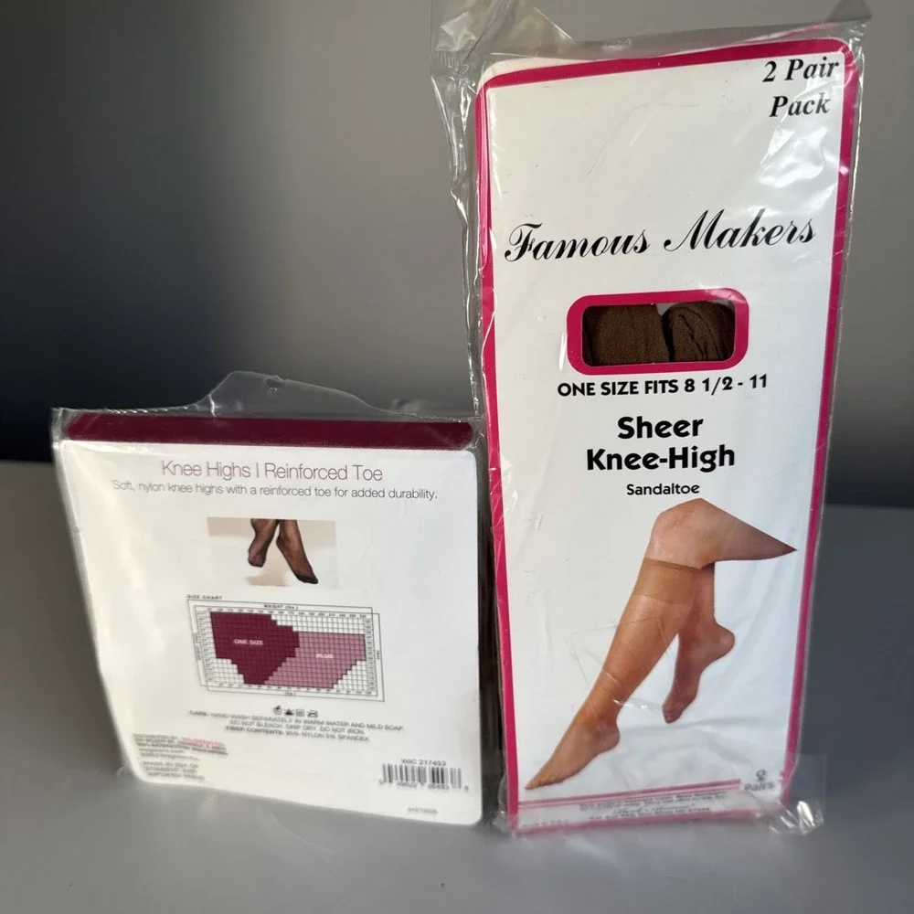 Lot Of 2 Knee Highs Hosiery Suntan Tan One Size 8.5-11 Made In USA 1990s & 2012